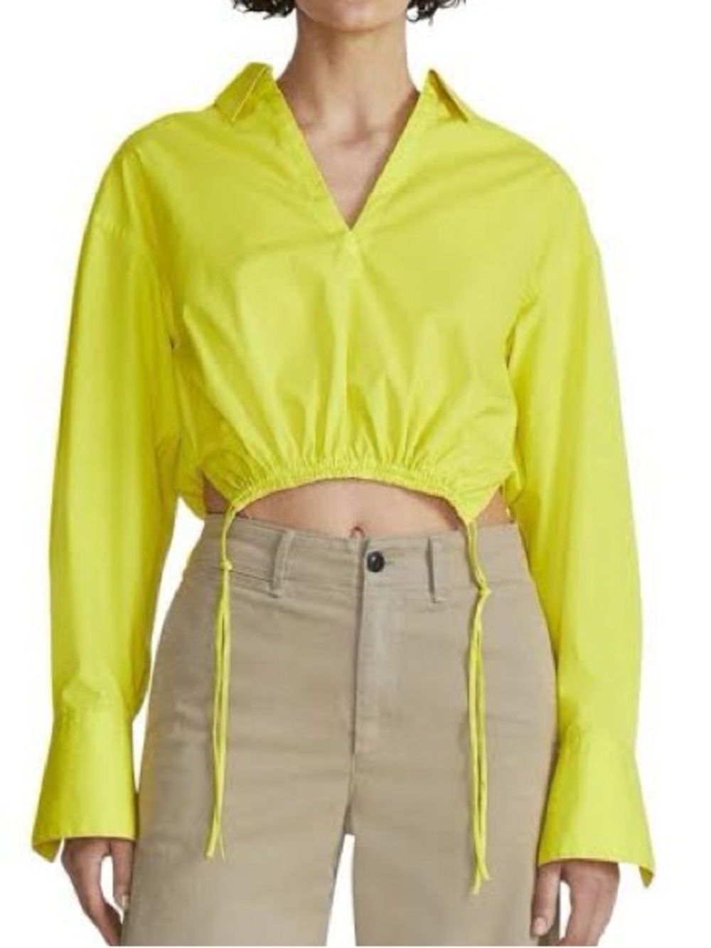 rag & bone Neon Chartreuse Cropped Poplin Pullover - Size Large